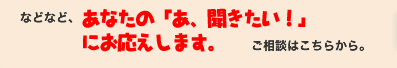 などなど、あなたの「あ、聞きたい!」にお応えします。